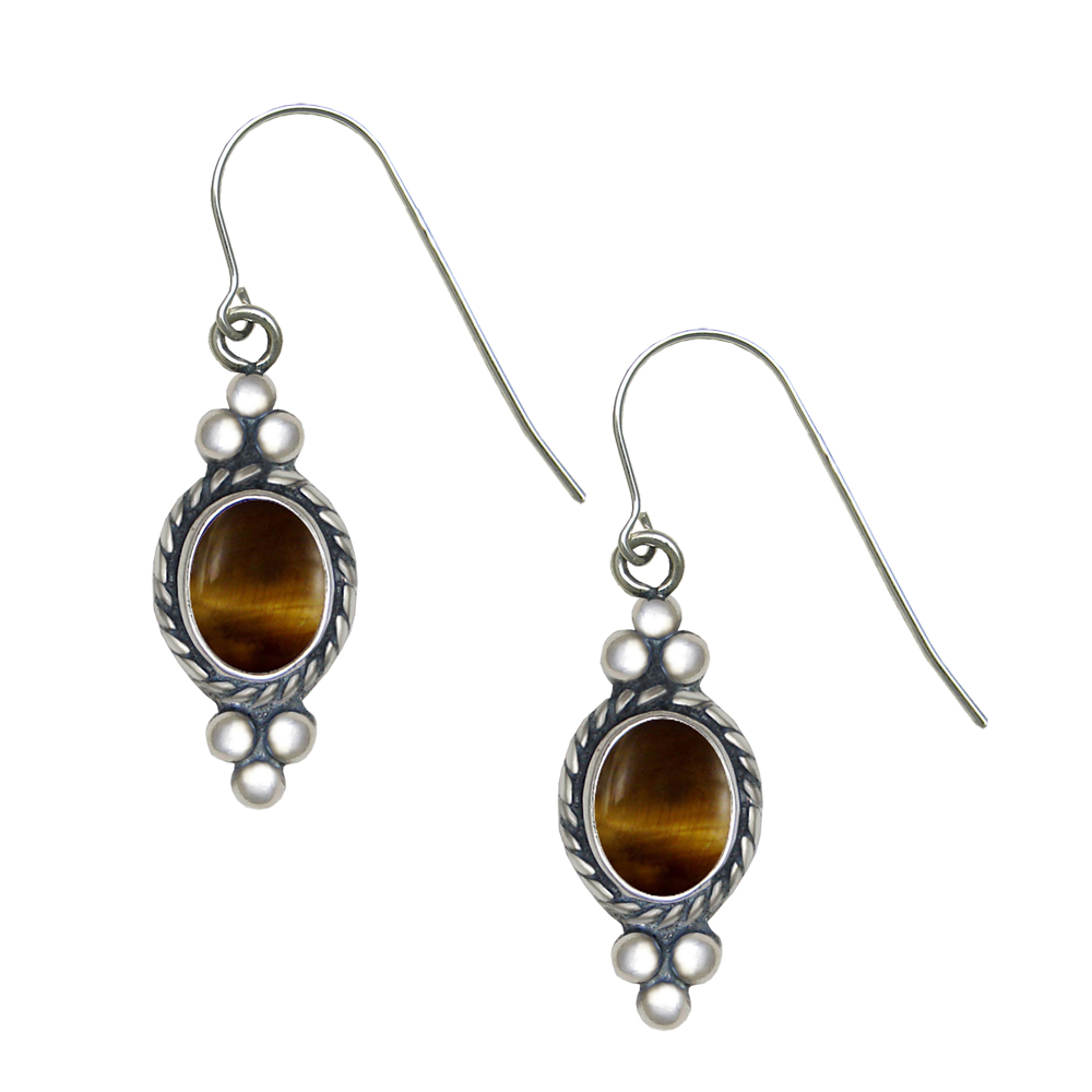 Sterling Silver Tiger Eye Gemstone Drop Dangle Earrings